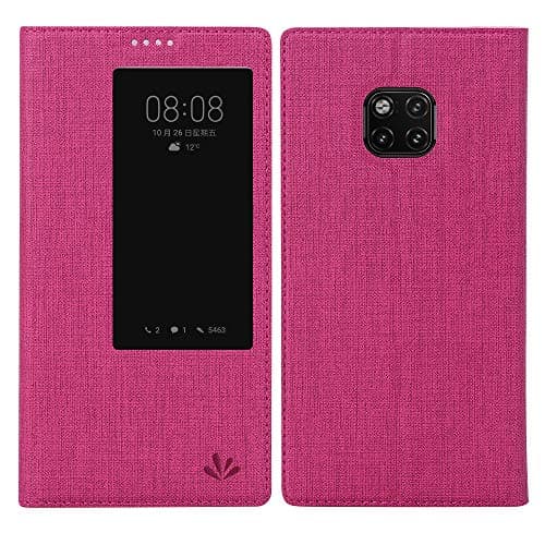 DDJ Mate 20 Pro Case Cover, Ultra Slim Soft TPU&PU Leather Flip Case with Kickstand, Window View [Smart Sleep]&[Wake Up Function] Phone Case for Huawei Mate 20 Pro (Rose)