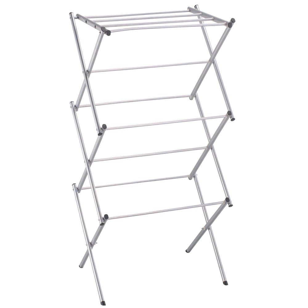 Home Vida Accordion Drying Rack – 3-Tier X-Frame Clothes Airer with Foldable Metal Design, Indoor/Outdoor Use, Silver
