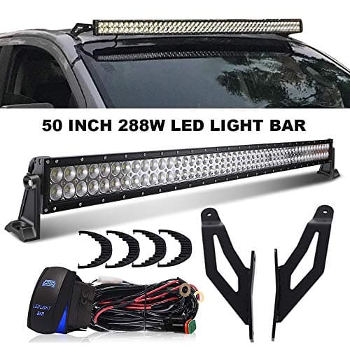 QuakeWorld DOT 50Inch Offroad LED Light Bar Driving Combo Led Bar + 2x Upper Roof Windshield Mounting Brackets + 1x DT Connector Wiring Harness + 1x Rocker Switch For 2004-2015 Nissan Titan 4WD/2WD