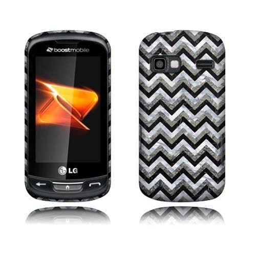 NextKin LG Rumor Reflex LN272 Xpression C395 Reflex S LN272S Hard Plastic Snap On Protective Cover Case - Black White Chevron Zigzag Marble