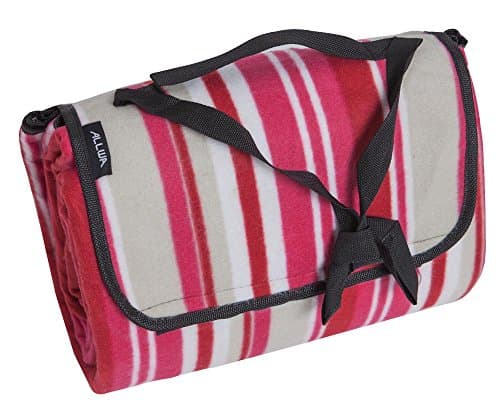 ALLWA Outdoor Extra Large Fold Picnic Blanket with Waterproof Backing, 69-Inch-by-79-Inch, Red Stripe