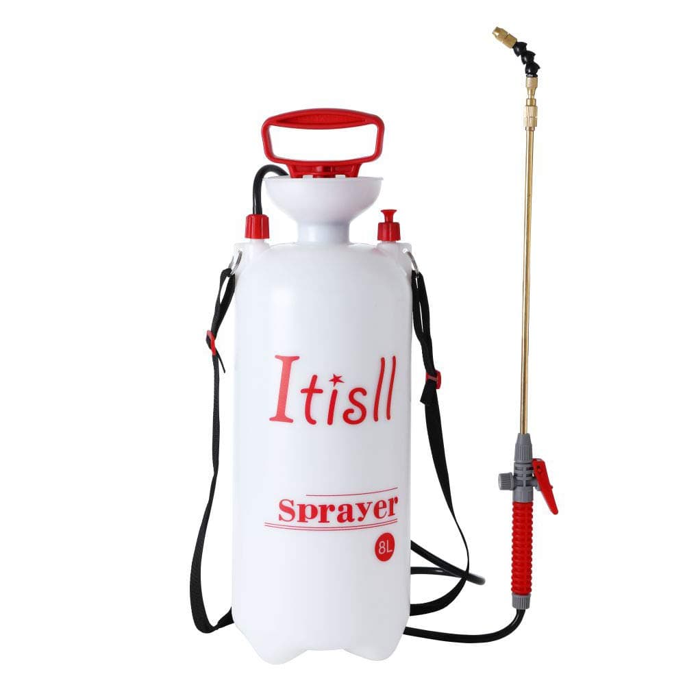 Itisll Portable Garden Pump Sprayer Brass Wand Shoulder Strap for Yard Lawn Weeds Plants 2Gal