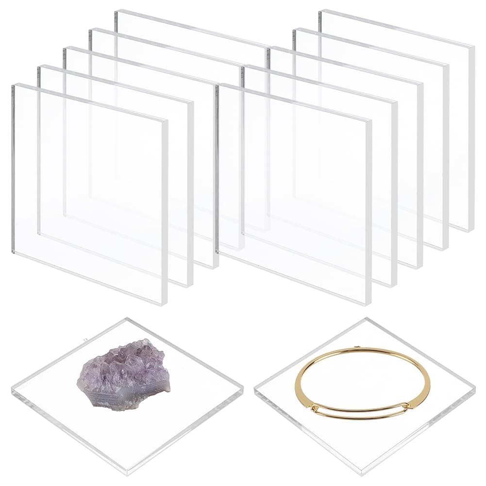 FINGERINSPIRE 12PCS Square Acrylic Display Bases 8CM Clear Acrylic Display Pedestals Transparent Miniature Block Stands for Collectibles Figures Models Jewelry Art Pieces and Retail Product Showcase