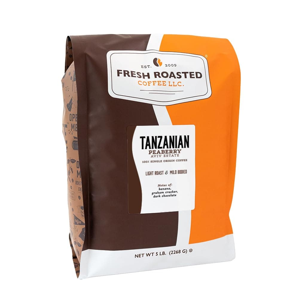 Fresh Roasted Coffee, Tanzanian Peaberry, 5 lb (80 oz), Light Roast, Kosher, Whole Bean