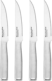 KitchenAid Gourmet Forged Steak Knife Set, High-Carbon Japanese Stainless Steel, 4 Piece, Brushed Stainless Steel