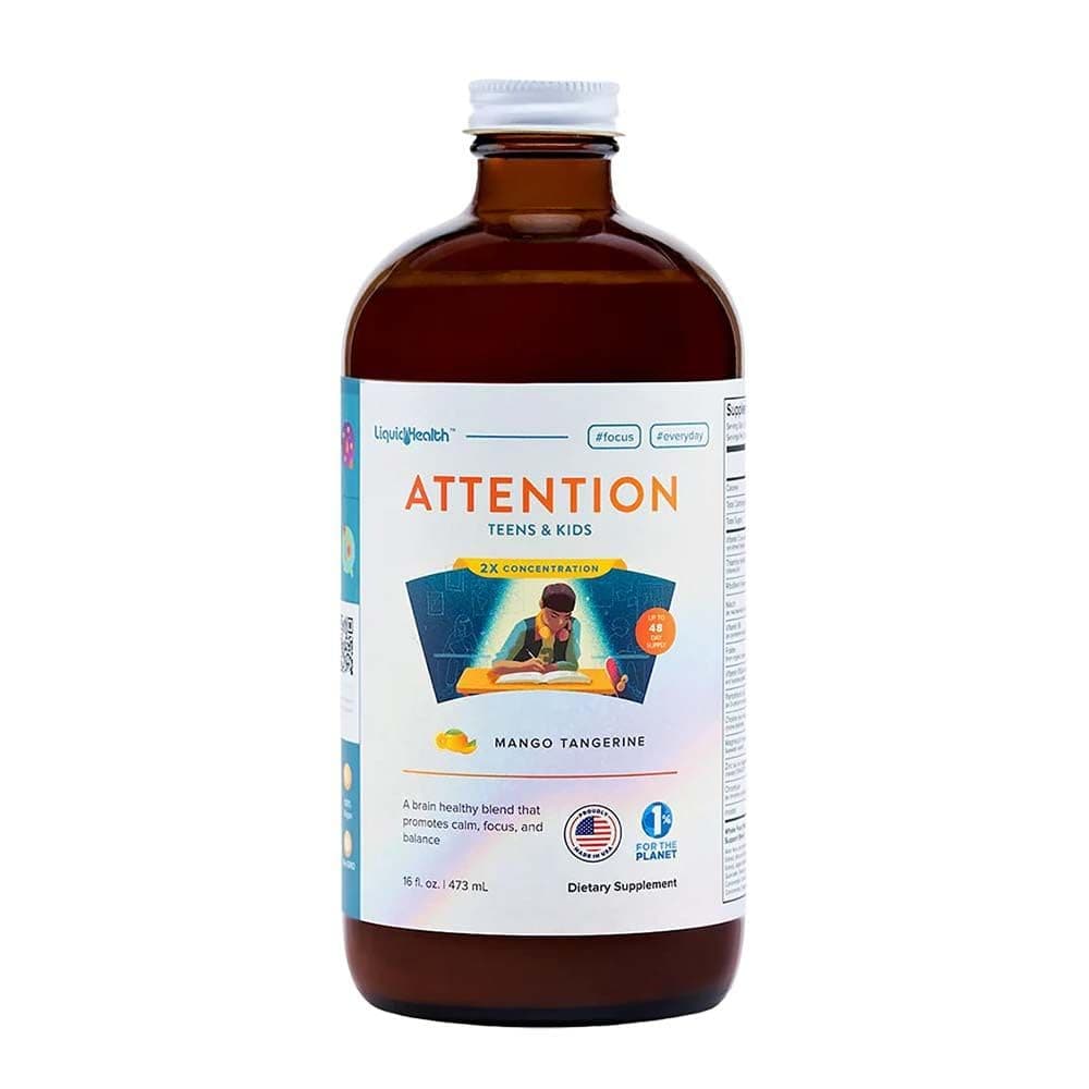 Attention Liquid Multivitamin for Kids & Teens - Improves Memory Retention, Concentration, Focus, Mood, Relaxation & Calming - Made in the USA, Great Taste, Vegan, Sugar-Free (16 oz)