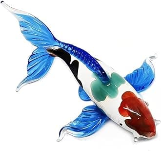 - WitnyStore 5½" Blue White Red Koi Carp Fish Artistic Blown Glass Figurine Premium Hand-Blown Statue Tabletop Decoration Unique Collectible for Adult Collectors Handcrafted Elegant Home Room Decor