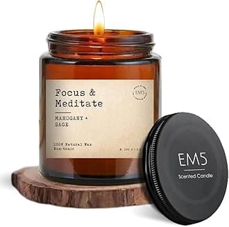 Focus & Meditate Aromatherapy Scented Candle | Mahogany & Sage | 100% Natural Wax & Lead Free Wick | Upto 30 Hours of Clean Burning | Smokeless & Non-Toxic Candles | 100gm