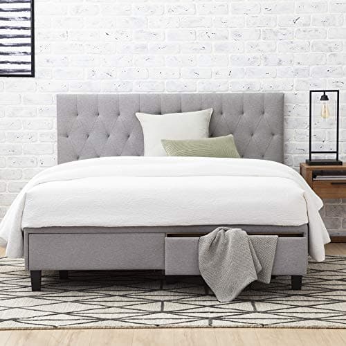 Edenbrook Windsor Upholstered Bed with Built-in Drawers-Diamond Tufted Headboard-Fabric Finish-Easy Setup Platform, King, Ash