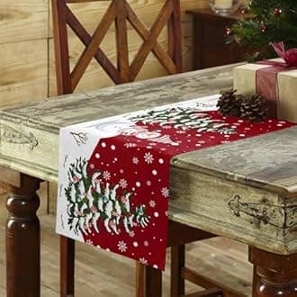 Christmas Table Runner - Cotton Linen 72 Inches, Snowman Rustic Red Snowflake Bed Runner Dress Scarves, Farm Xmas Tablerunner for Dining/Holiday/Coffee Table 13" x 72"