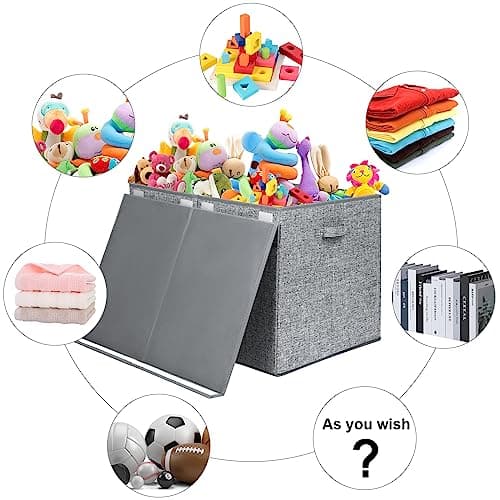 popoly 122L Large Toy Box Chest with Lid, Foldable Toy Storage Organizer Bin Boxes with Removable Divider for Kids, Boys, Girls, Nursery, Playroom, 26"x17" x17"(Linen Gray)