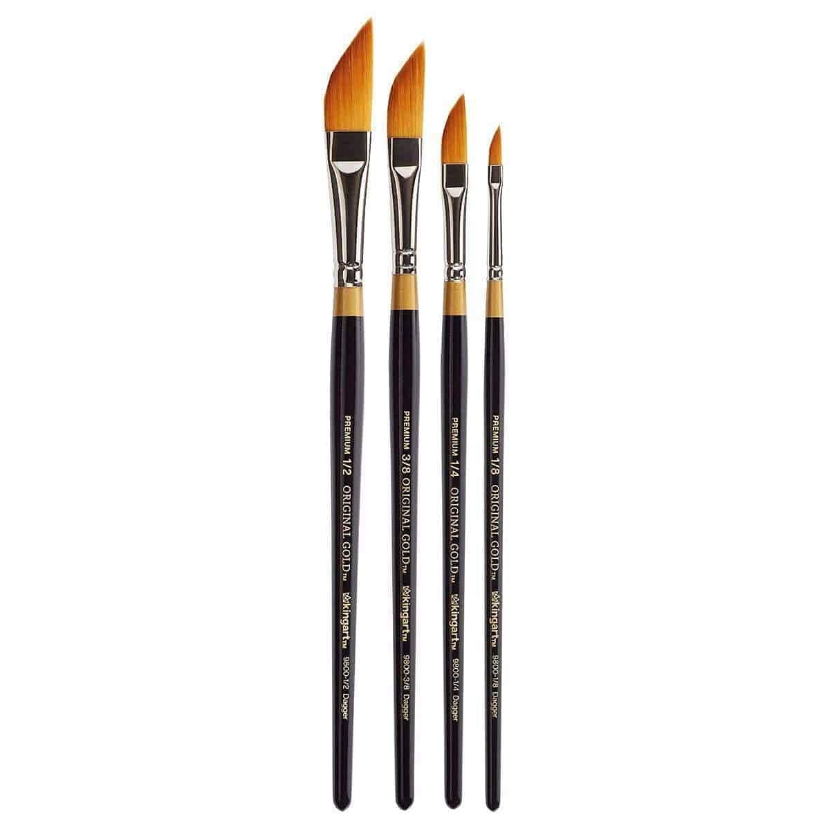 Premium 4 pc. Original Gold 9800 Series Dagger Striper Artist Brush Set, Synthetic Golden TaklonHair for Acrylic, Oil, Gouache Paint, Short Handle, 4 Sizes: 1/8", 1/4", 3/8", 1/2"