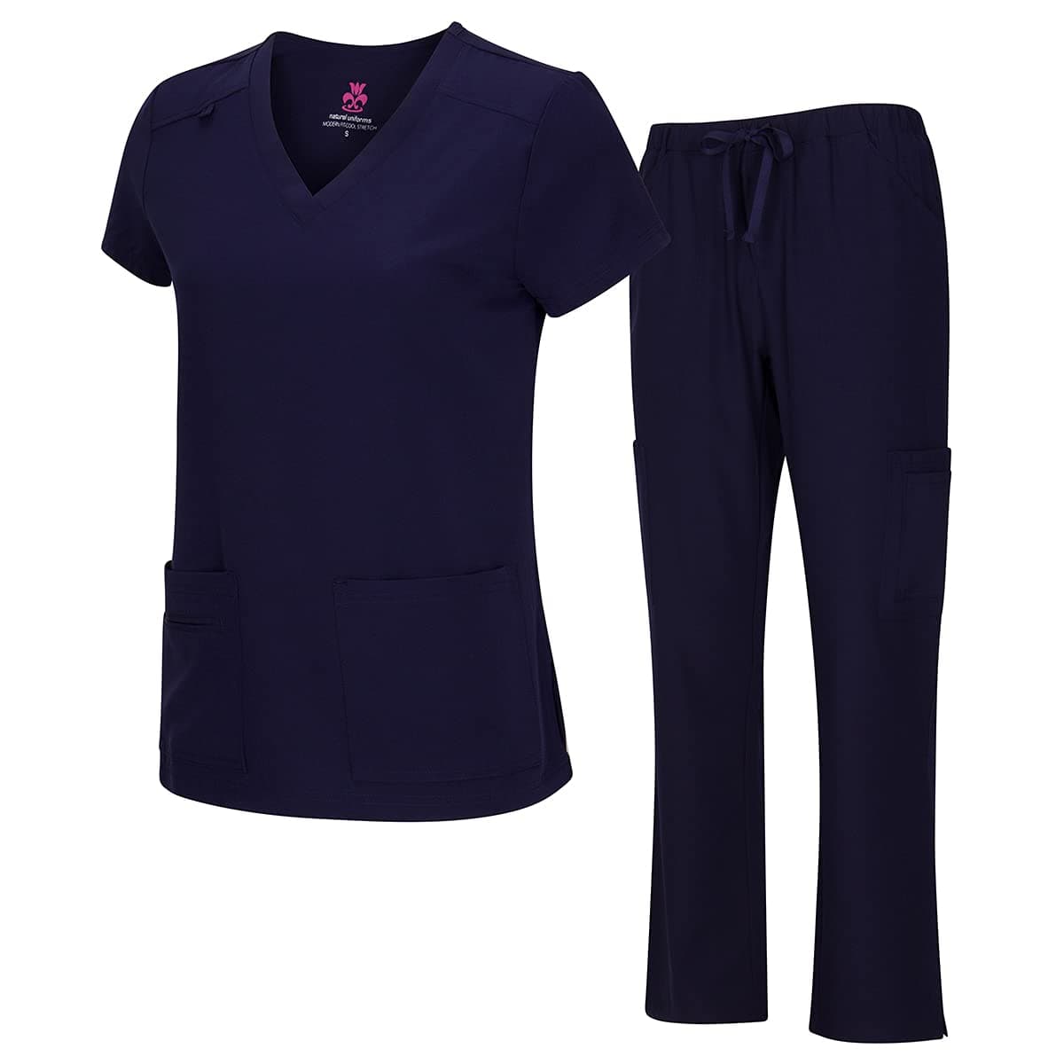 Women's Cool Stretch V-Neck Top and Cargo Pant Scrub Set with Regular and Petite Sizes