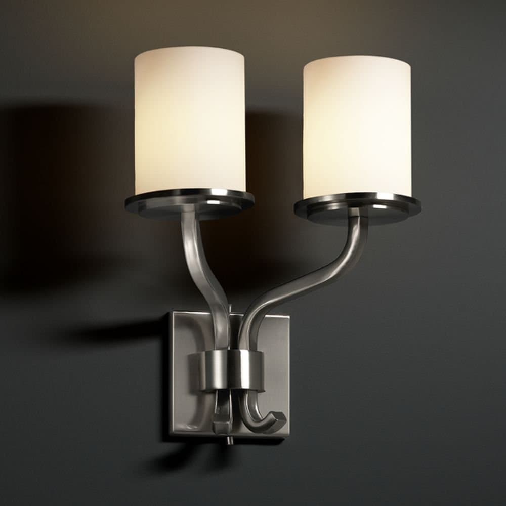 Justice Design Group Fusion 2-Light Wall Sconce - Brushed Nickel Finish with Opal Artisan Glass Shade