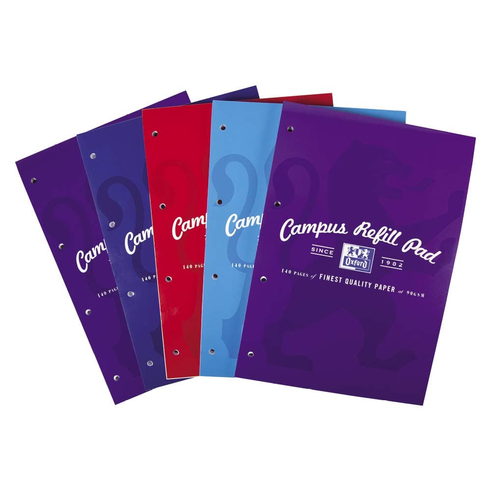 Campus Lined Paper A4 Refill Pad, Headbound 140 Pages, Assorted Colours, Pack of 5