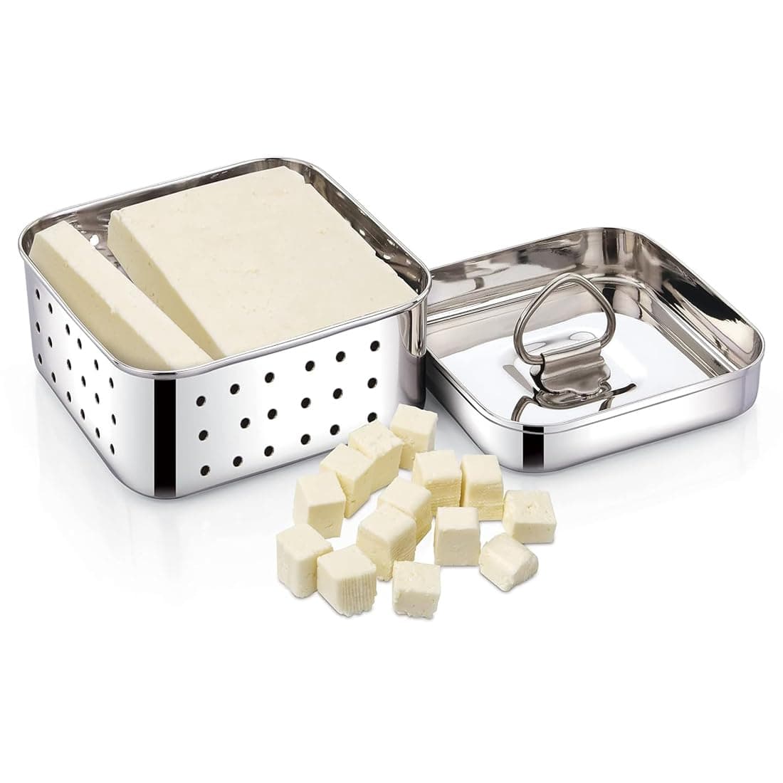 faasStainless Steel Square Paneer Maker/Tofu/Mould/Press Maker/Strainer (500 Ml), 13 x 13 x 5.5 Centimeters, Silver