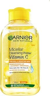 Micellar Water With Vitamin C, 125ml | Garnier Micellar Cleansing Water | One Swipe Makeup Remover | For Dull and Sensitive Skin | Removes Makeup + Brightens Skin