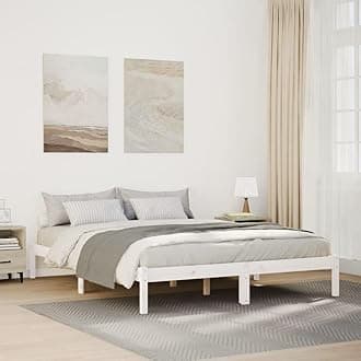 vidaXL Extra Long Bed Frame, Solid Pine Wood - White, 160x210 cm, Slats Included, for Bedroom
