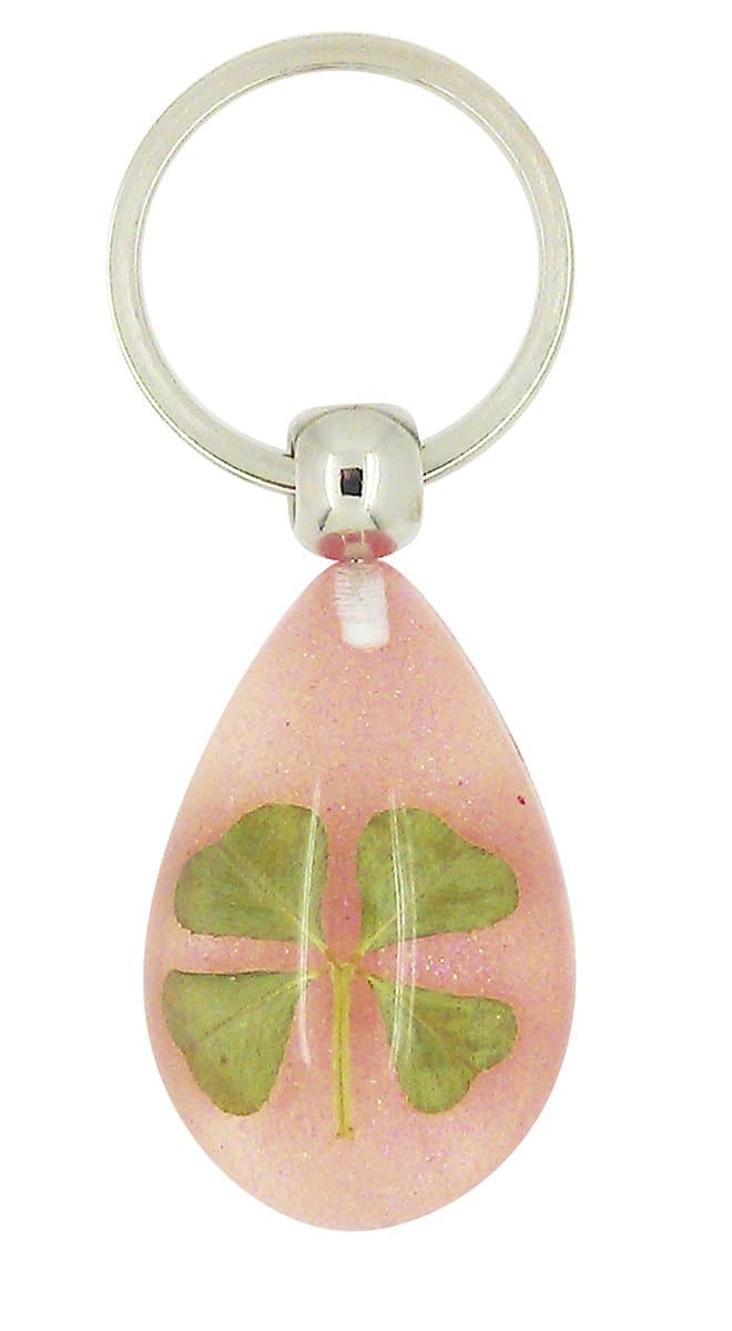 Celtic Lucky Real 4 Four Leaf Clover Good Luck Sparkling Pink Keyring with Gift Box & Guarantee