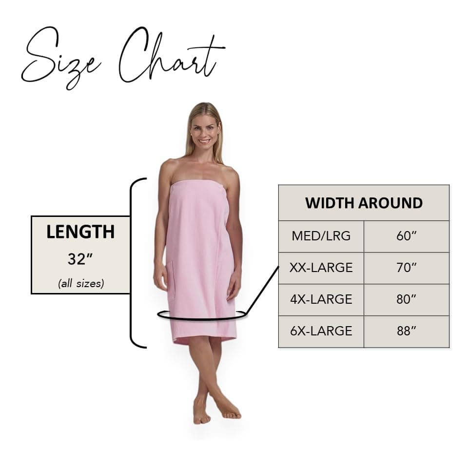 BOCA BT TERRY Womens Spa Wrap - 100% Cotton Spa, Shower, Bath and Gym Towel w Snaps, Towel Wrap for Women, Pink, 4XL