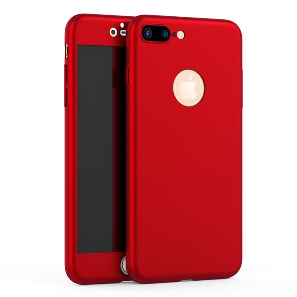 3Pcs Hybrid 360 Degree Front Back Shockproof Case Hard Cover with Tempered Glass Protector For Apple iPhone 7 Plus 5.5" Red