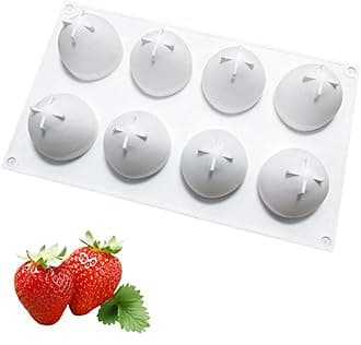 Strawberry Silicone Molds for Baking Mousse Cake, 3D Silicone Baking Molds for Cakes, French Dessert Mold for Pastry Chocolate Ice Cream Mould, Cake Decoration Mold, 3D Strawberry Shape (8-Cavity)