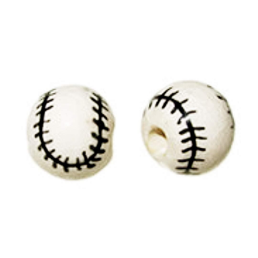 20pc 8mm Ceramic Baseball Sports Beads - Hand Painted