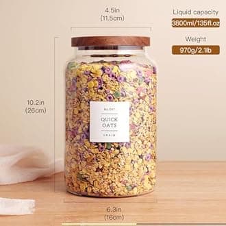 Set Of 2 Large Glass Jar with Wooden Lid with 132 Labels, Glass Storage Jars for Flour Pasta Candy Coffee Cookie and More(1 gallon/4000 ml)