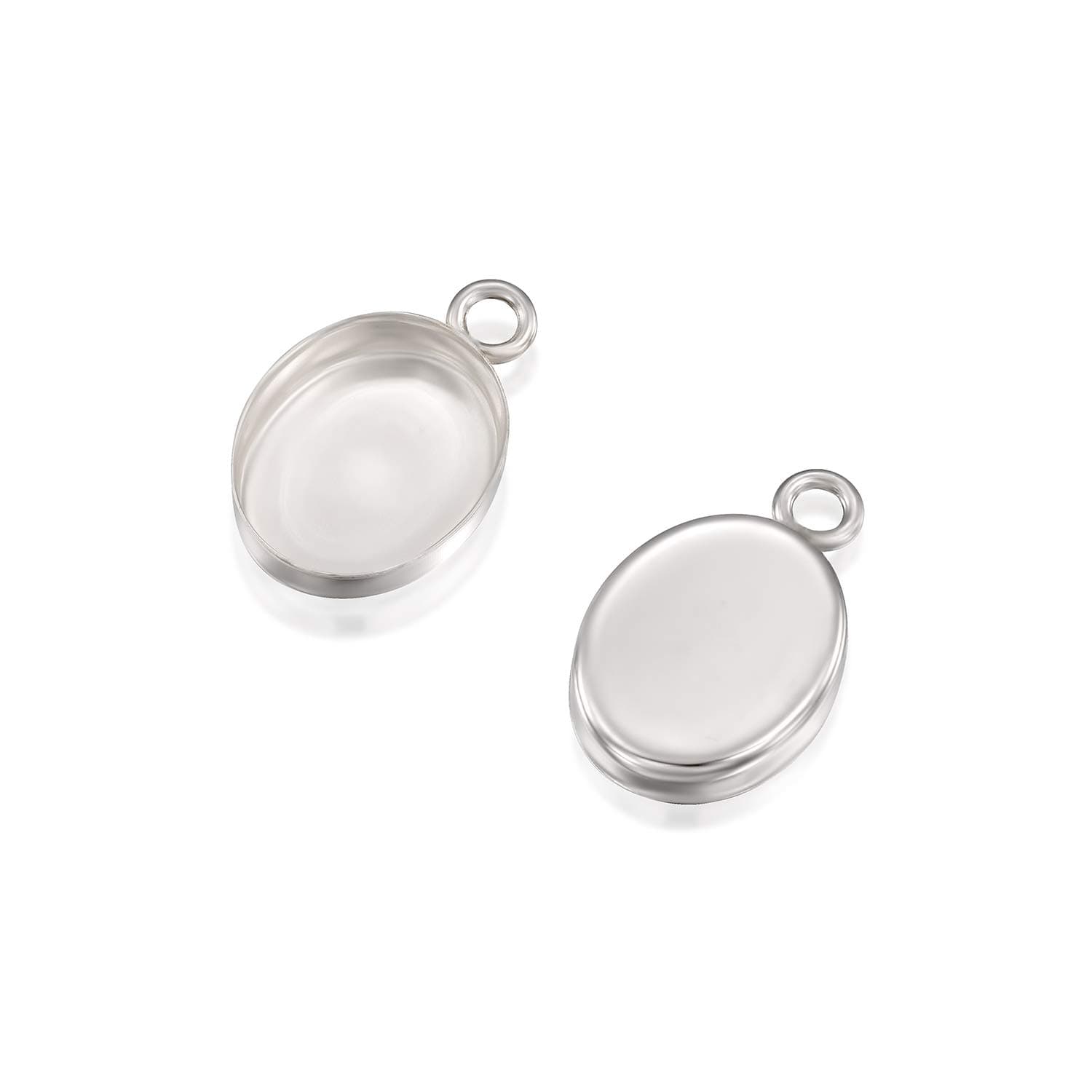Oval Setting with 1 Loop 925 Sterling Silver 8 x 10 mm Bezel Cup Findings for Pendants Charms Earrings, 4 Pcs