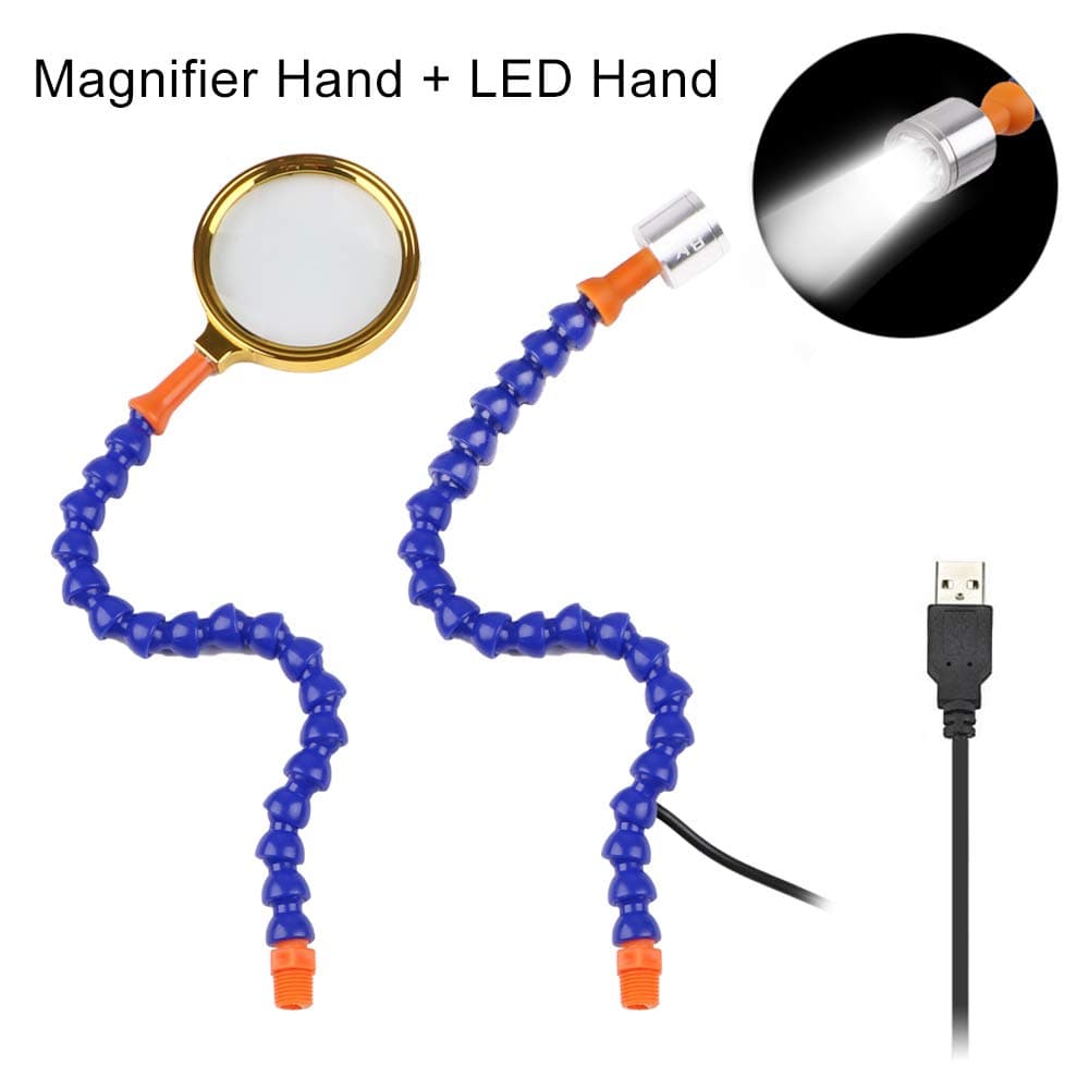 Two Flexiable Helping Hands, Soldering Station Accessories with 1W LED Light and 8X Magnifying Glass for Traditional Six and Two Arm Soldering Station