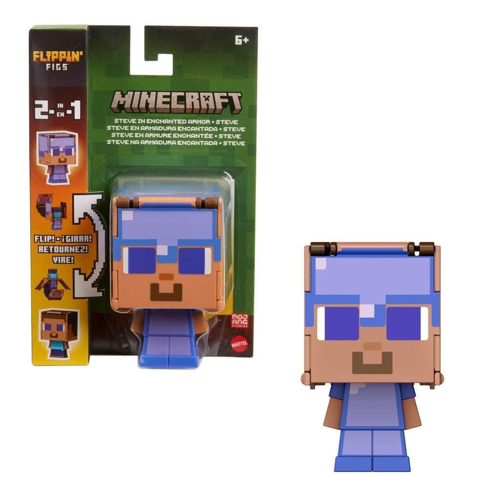 Minecraft Flippin’ Figs Figures with 2-in-1 Fidget Play, 3.75-inch Scale Toy with Large Head & Pixelated Design (Characters May Vary)