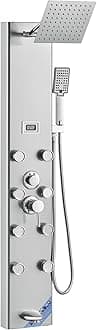 VEVOR Shower Panel Tower System, 5 Shower Modes, Digital Display Shower Panel, Rainfall, 8 Massage Jets, Tub Spout, 3-Setting Handheld Shower Head 59" Hose, Stainless Steel Wall-Mounted Shower Set