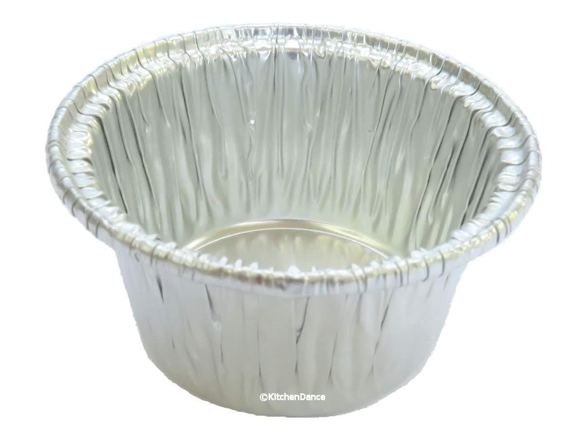 KitchenDance Disposable Silver Aluminum Foil Mini Ramekin Cup - 2 Ounces Round Heavy Duty Aluminum Pans for Baking, Storing, Preparing Food - Oven Safe Cups Perfect for Desserts or Flan, #S220 (500)