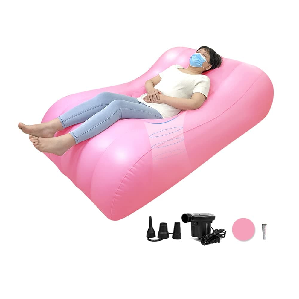 BBL Bed After Surgery for Sleeping, Mattress with Hole, BBL Inflatable Chair for Butt, Brazilian Butt Lift Recovery Pillow Post Surgery, Blow Up Bed with Hole, Air Mattress Sofa Couch (Pink)