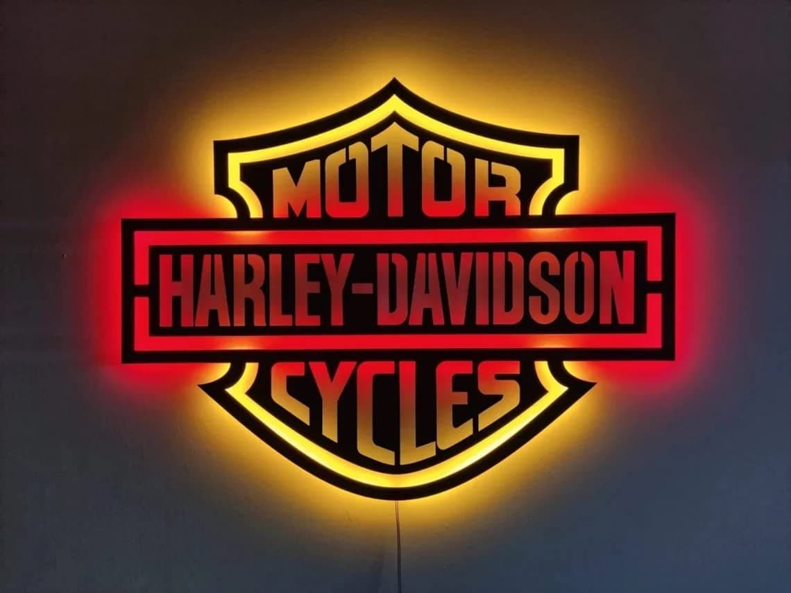 Harley Davidson Lighted-up WallArt with RGB Color Changing Led, Wall Decor, Home Decor, Birthday Gift, Personalized Gifts, Gift,