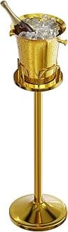 Ice Bucket with Stand Standing Champagne bucket for Party Stainless Steel Wine Bucket Wine Cooler with Stand 5L Wine Chiller for Bar Ktv Weding (gold)