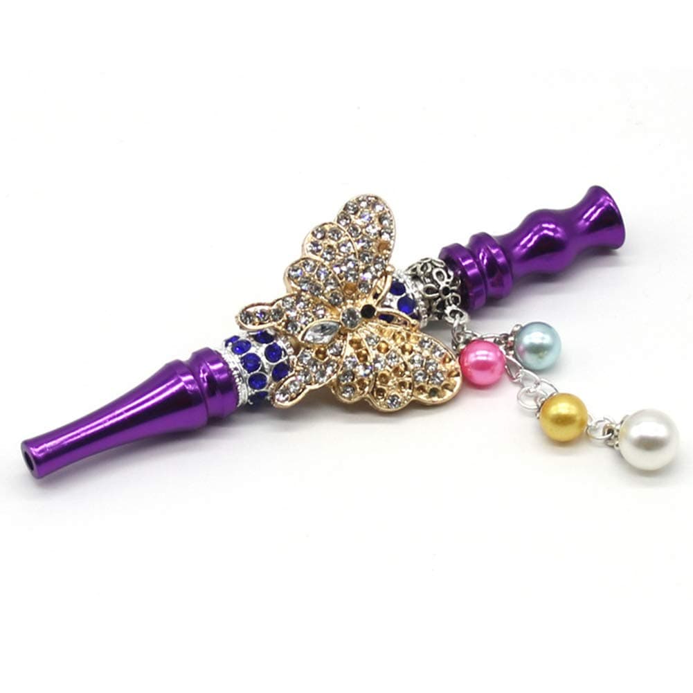 Hookah Set with Everything Colorful Rhinestone Beaded Cigarette Holder Alloy Hookah Mouth Diamond Arabic Shisha Filter Hookah Accessories Tips ,Purple
