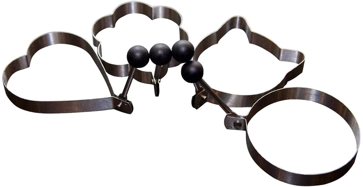 Uncle Jack's 304 Stainless Steel Cooking Rings Fried Egg Mold Pancake -4 Pack(Shape Heart, Round, Flower, Kitty Cat)