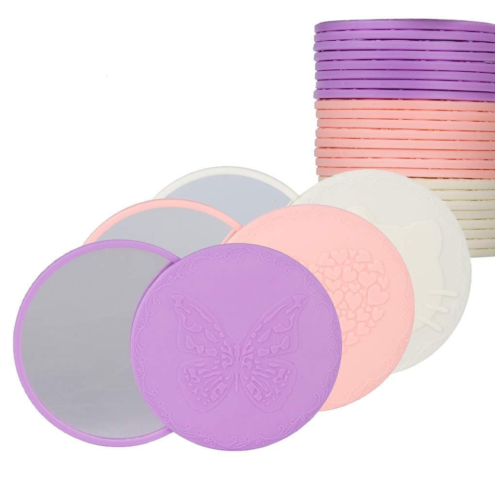 OMIRO Mini Mirror Bulk, 2.5 Inch Round Glass Mirror in 3 Colors, Pack of 24 (Random Patterns)