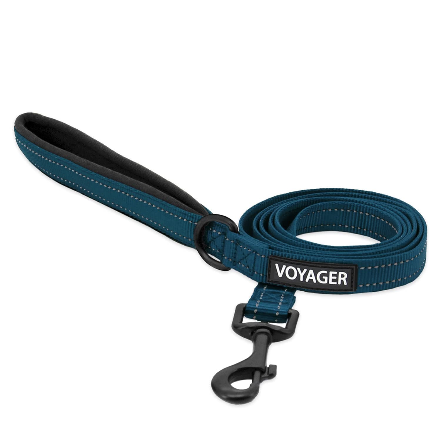 Voyager Reflective Dog Leash with Neoprene Handle, 5ft Long, Supports Small, Medium, and Large Breed Puppies, Cute and Heavy Duty for Walking, Running, and Training - Blue (Leash), M