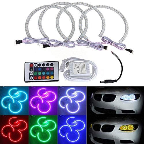 Qiuko Super Bright 4pcs 131MM Multi-Color 42pcs RGB Color Changing 5050 LED Angel Eye Halo Ring Light Kit Plus Remote Control For BMW E46 E38 E36 E39 3 5 7 Series