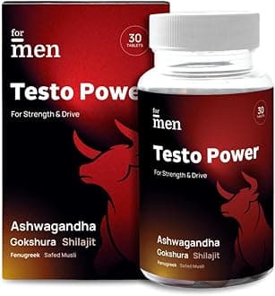 ForMen Testo Power | 30 Veg Testosterone Supplement Ayurvedic tablets | 1000mg with Fenugreek (Methi), Ashwagandha, Gokshura & Safed Musli, | Men Wellness Supplement for Energy & Performance