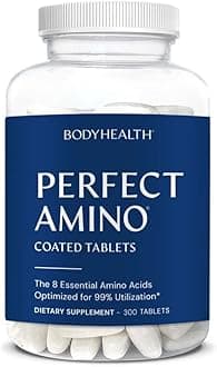 BodyHealth PerfectAmino Easy to Swallow Tablets (300 Ct), Essential Amino Acids Supplement with BCAAs, Vegan Protein for Pre/Post Workout & Muscle Recovery with Lysine, Tryptophan, Leucine, Methionine