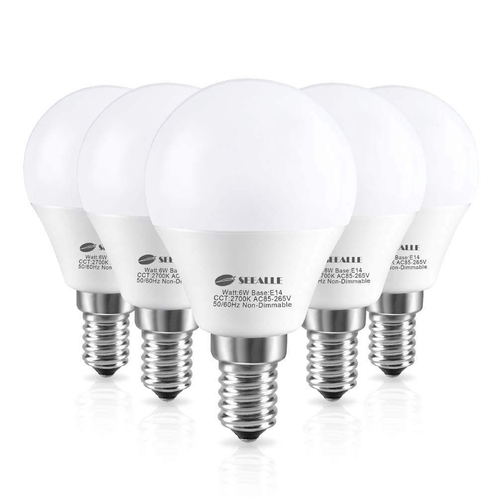 Seealle E14 LED Small Edison Screw (SES) Golf Ball Bulbs, 6W G45 E14 LED Lights Bulbs, Equivalent to 60W Halogen Bulb, 2700K Warm White, Non-Dimmable (Pack of 6)[Energy Class A+] [Energy Class A+]