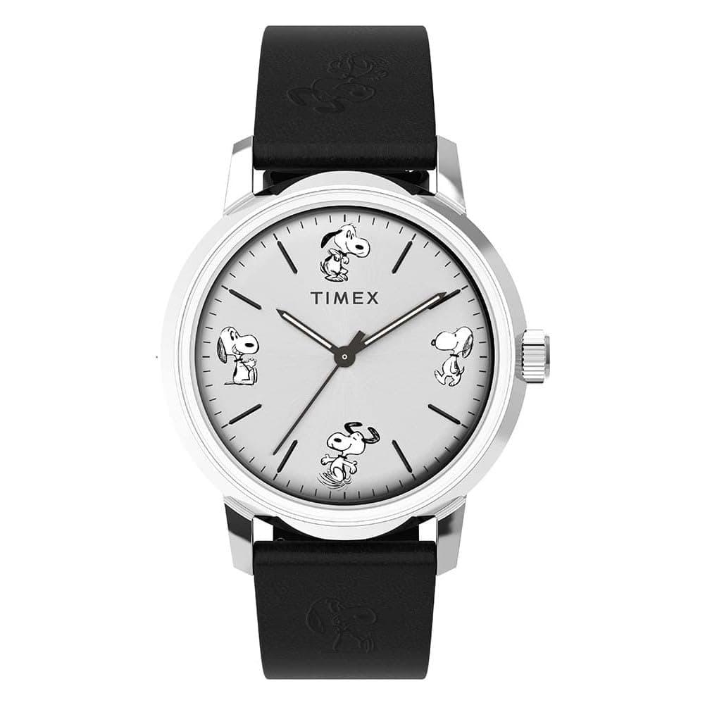 Timex Men's Marlin Automatic Peanuts Sketch 40mm Watch - Black Strap Silver-Tone Dial Stainless Steel Case