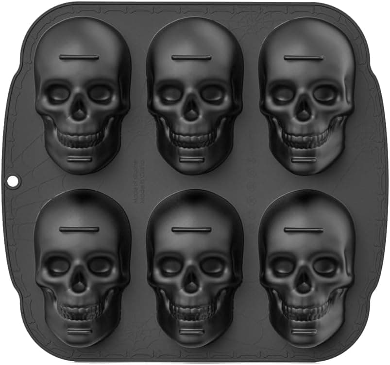 enttgo Skull Cake Pan Silicone Mold, 6 Cavity Skull Baking Pan, Pirate Skull Molds For Baking, For Halloween, Birthday Party