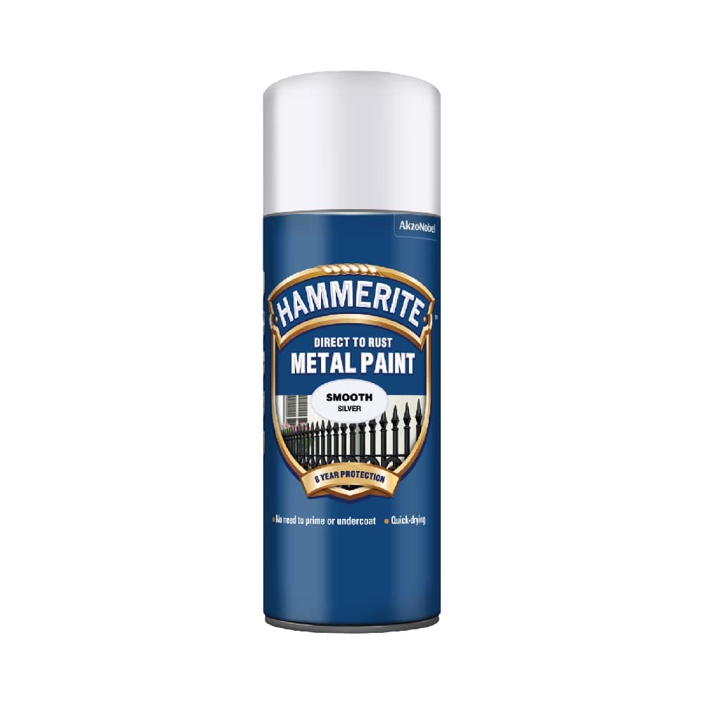 Spray Paint for Metal. Direct to Rust Exterior Silver Metal Paint, Smooth Finish. Corrosion Resistant Silver Gloss Paint and Rust Remover, 8 Year Protection - 400ml Aerosol 0.5 SqM Coverage