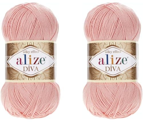 Alize Diva Hand Knitting Yarn - 100% Microfiber Acrylic With Silk Effect - Crochet Art Lace Craft - 2 Skeins, 200gr, 767 Yds (145-Powder)