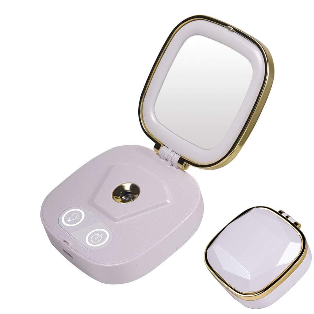 LUOLANG Portable Mini Humidifier, LED Makeup Mirror with 3 Light Settings, 3 in 1 USB Cold Mist Sprayer, Bedroom Humidifier for Men and Women, Beauty Instrument,White