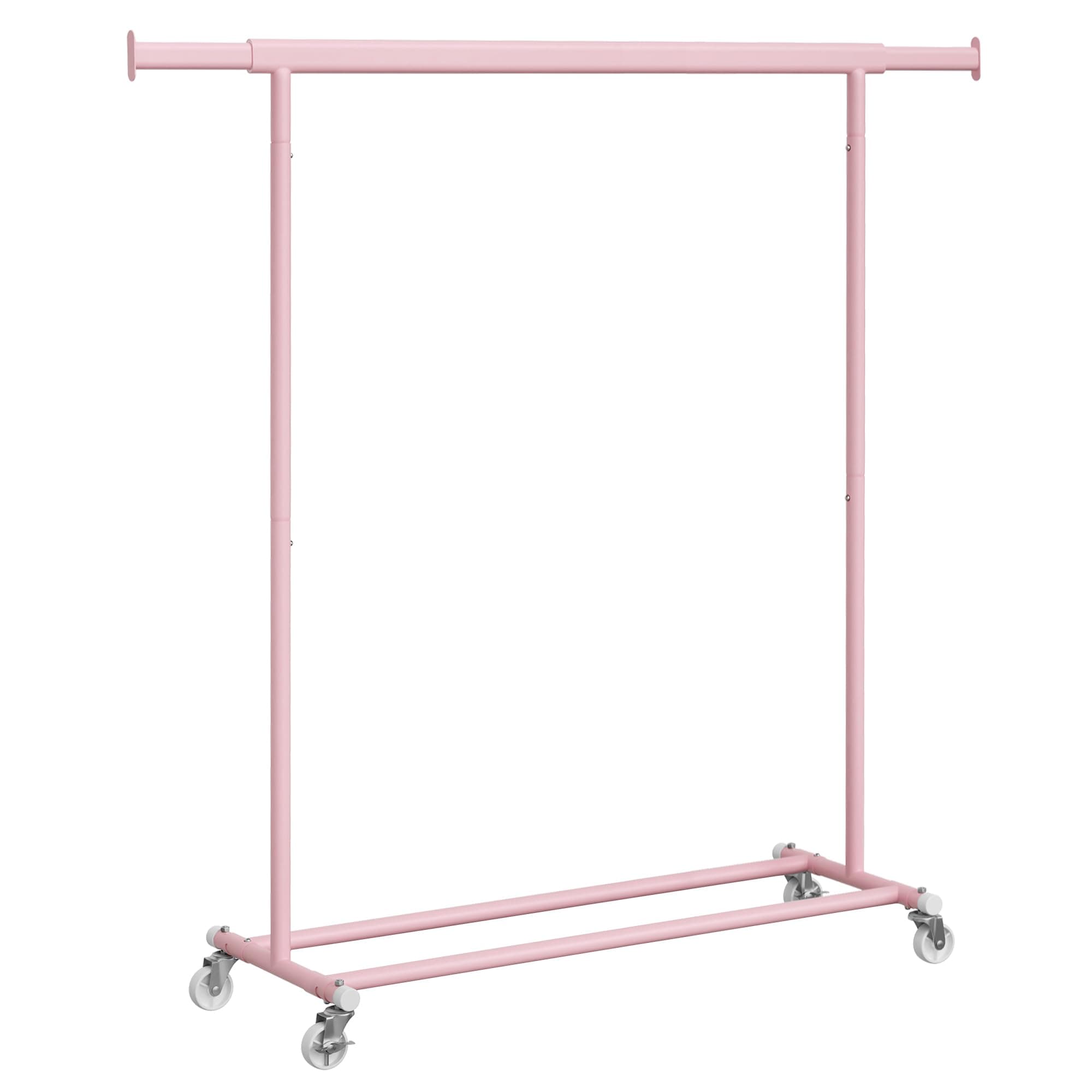 SONGMICS Clothes Stand with Wheels, Extendable Coat Rack for Heavy Loads, Total Load 100 kg, 45 x (92-132) x 161.5 cm, Easy to Assemble and Move, Pastel Pink, HSR013R01
